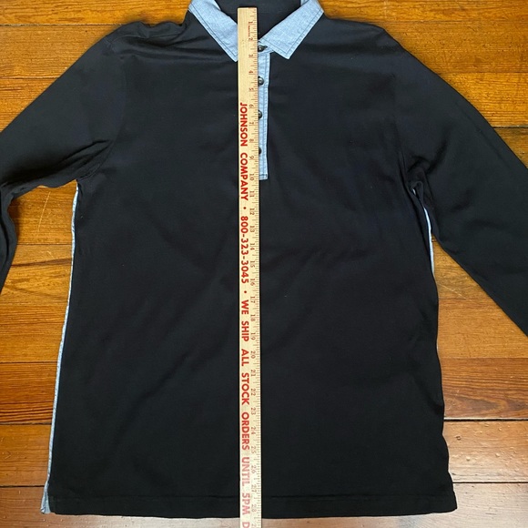 Men’s Gap slim fit long sleeve polo black with blue collar quarter button Large - Picture 10 of 13